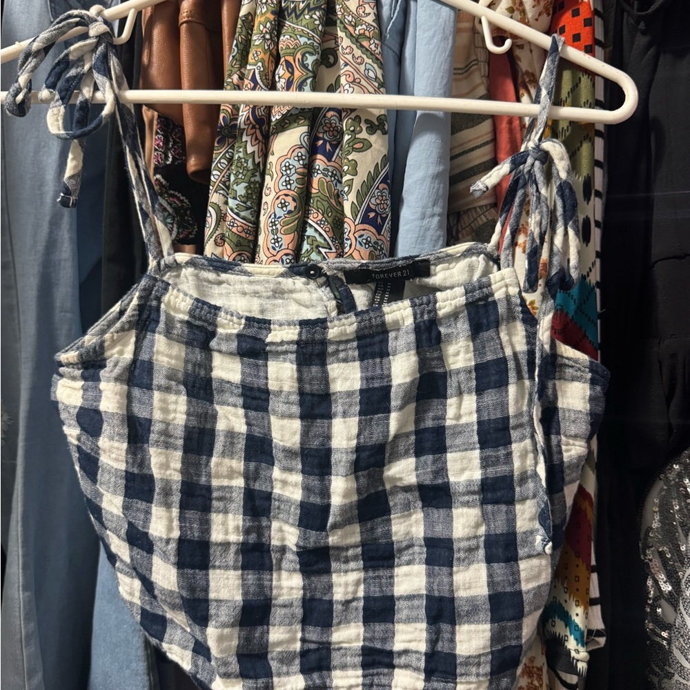 Blue and White Checkered Crop Top